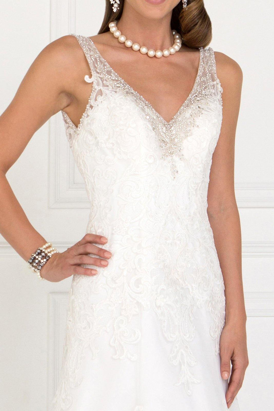 Mesh A-Line Long Dress Wedding Gown with Jewels - The Dress Outlet Elizabeth K