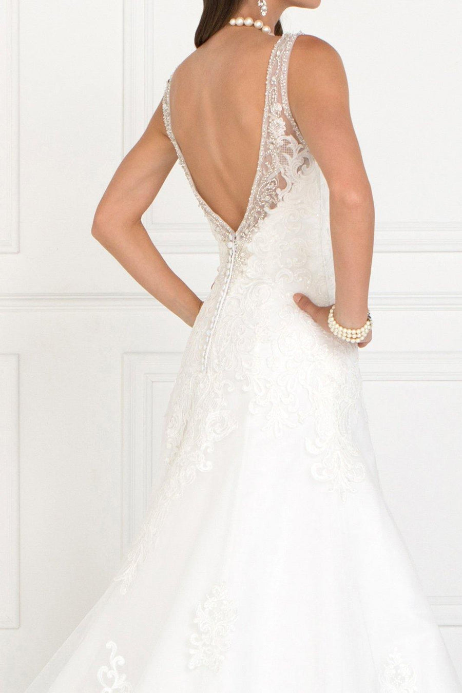 Mesh A-Line Long Dress Wedding Gown with Jewels - The Dress Outlet Elizabeth K