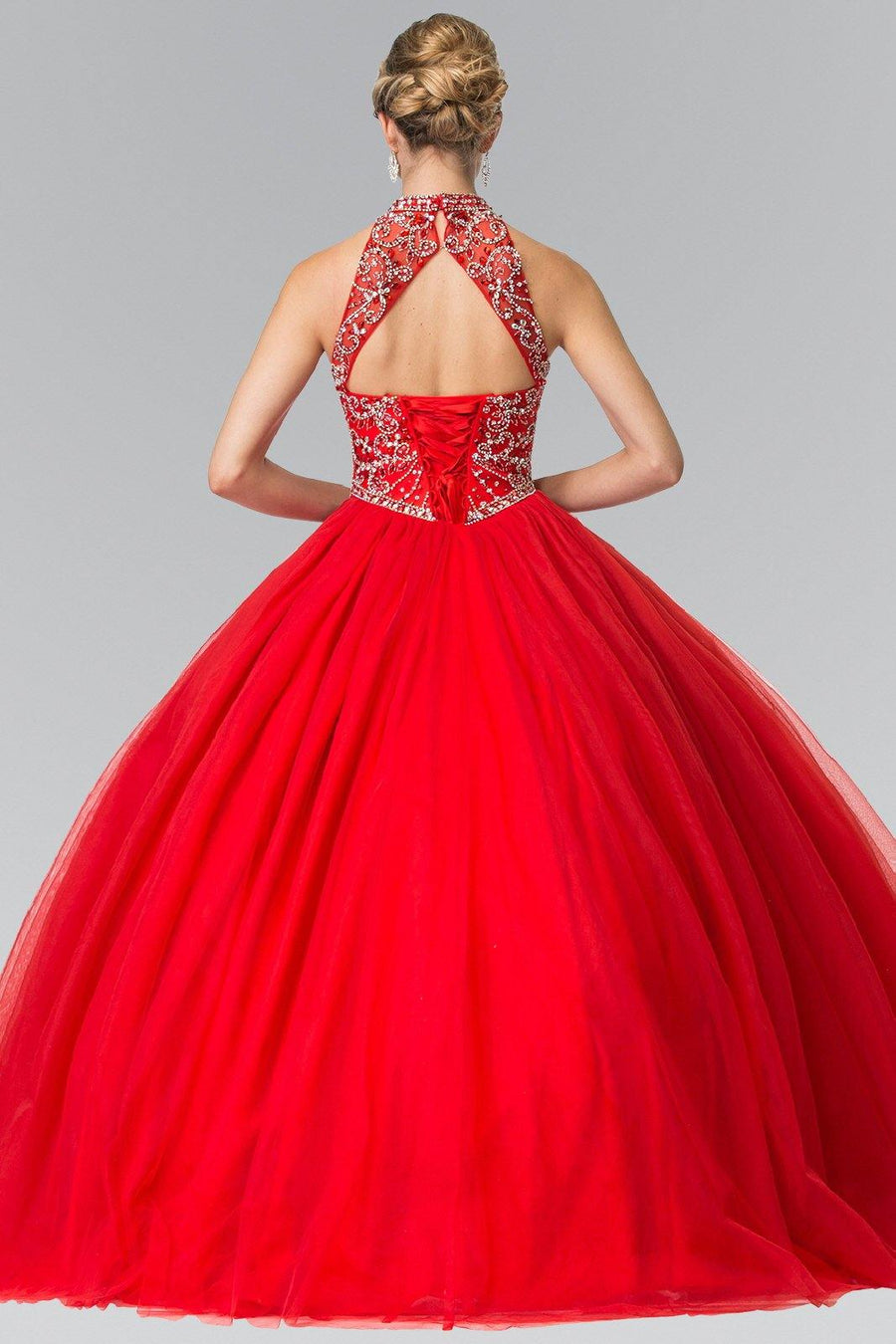 Mesh Long Quinceanera Dress with Beaded Bodice - The Dress Outlet Elizabeth K