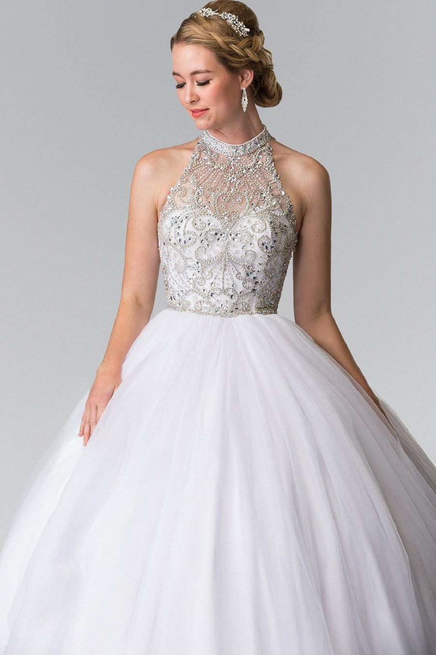 Mesh Long Quinceanera Dress with Beaded Bodice - The Dress Outlet Elizabeth K