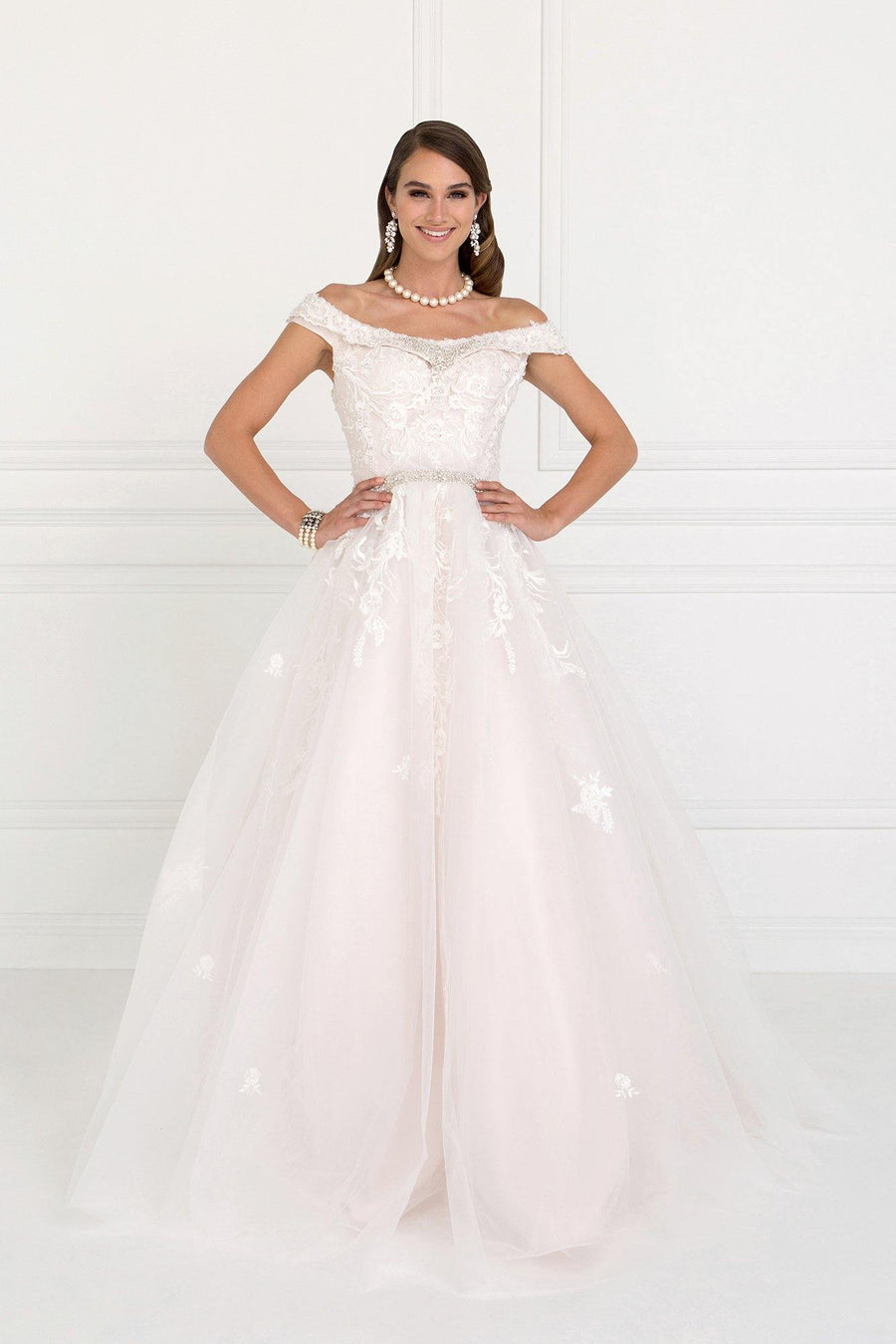 Mesh Long Wedding Dress with Embroidery - The Dress Outlet Elizabeth K