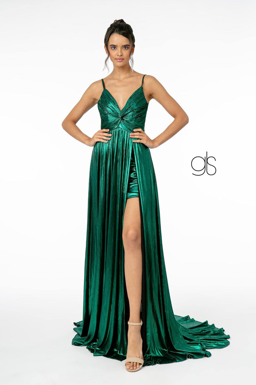 Metalic Lame Long Prom Dress Evening Gown - The Dress Outlet Elizabeth K