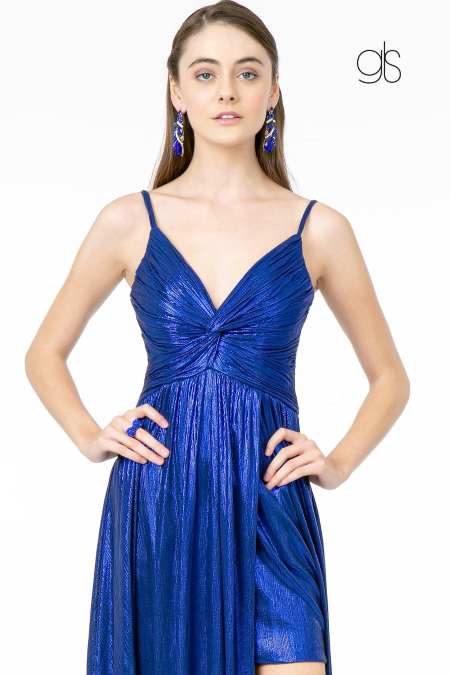 Metalic Lame Long Prom Dress Evening Gown - The Dress Outlet Elizabeth K