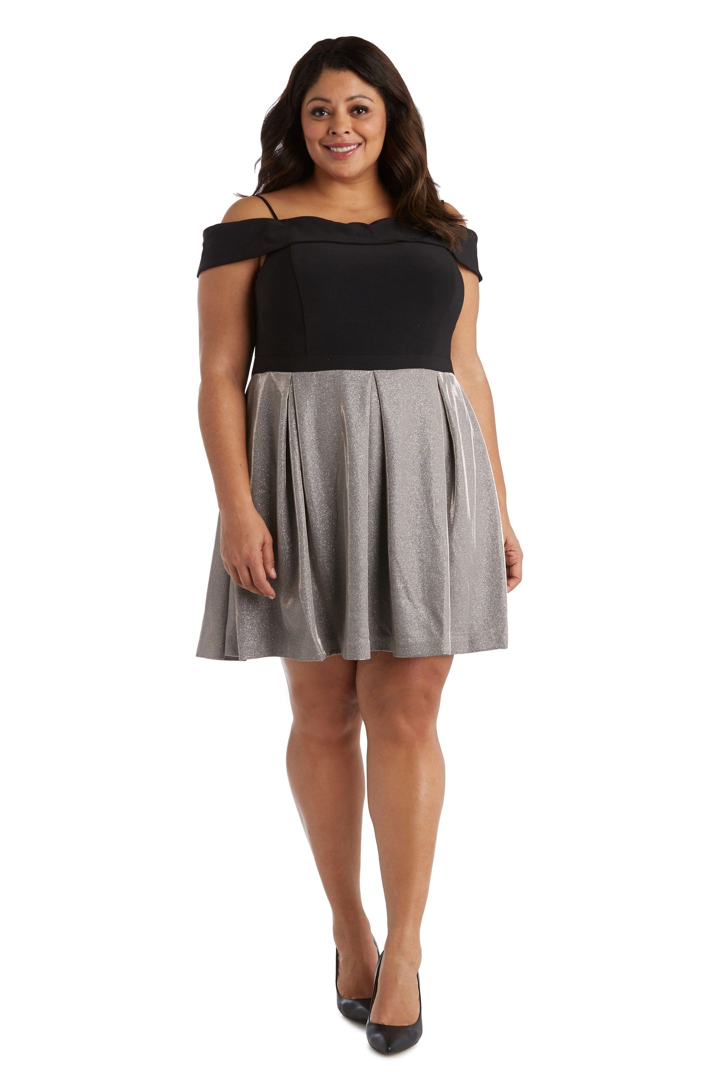 Morgan & Co. Plus Size Off Shoulder Short Dress 12783W - The Dress Outlet