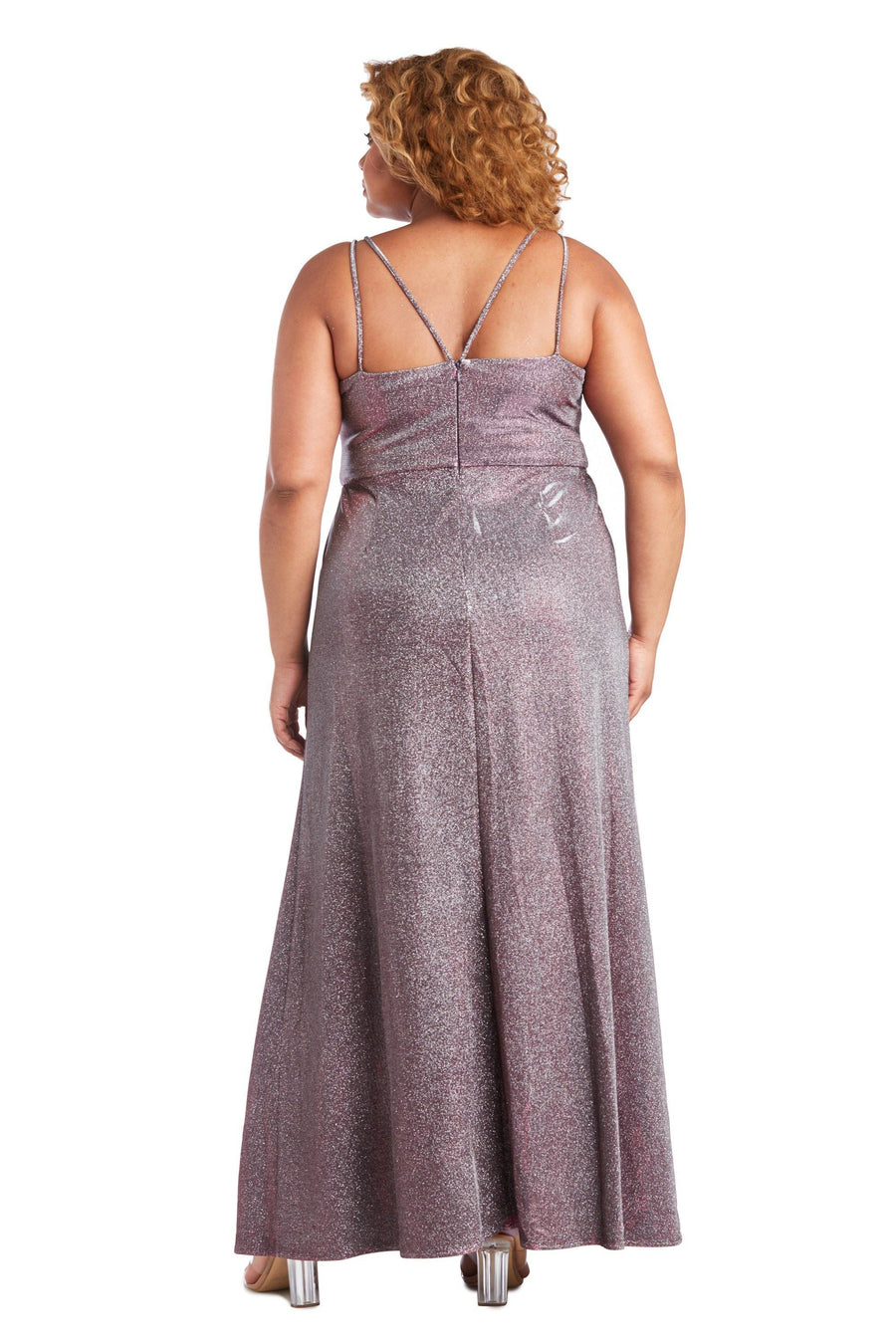 Morgan & Co Plus Size Long Metallic Dress 12841WM - The Dress Outlet