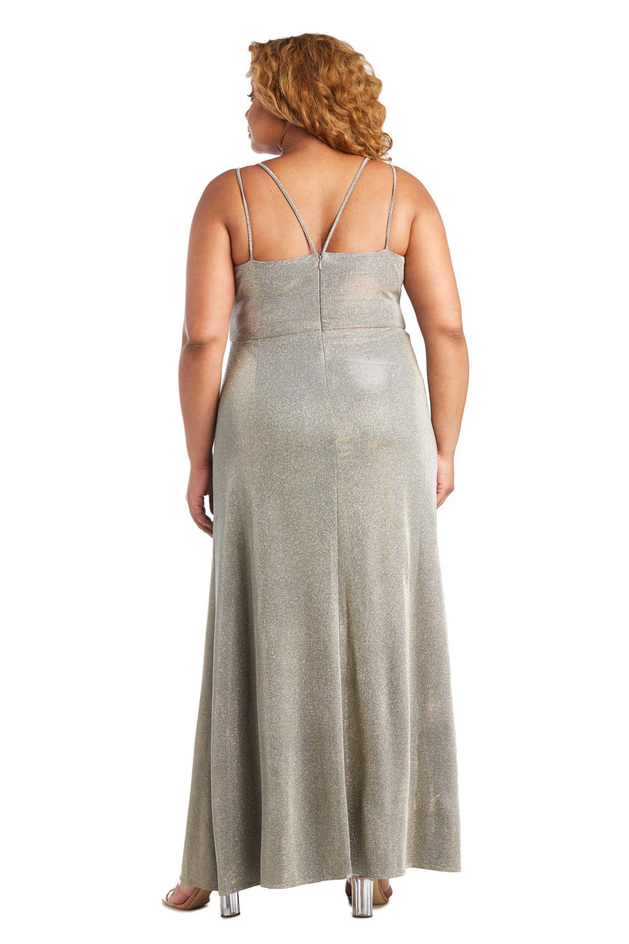 Morgan & Co Plus Size Long Metallic Dress 12841WM - The Dress Outlet