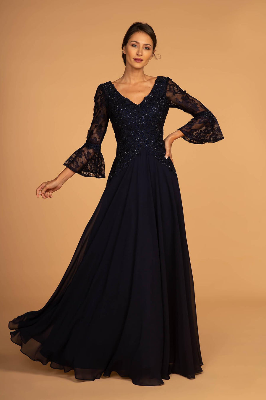 Mother of the Bride Bell Sleeves Long Dress Formal - The Dress Outlet Elizabeth K