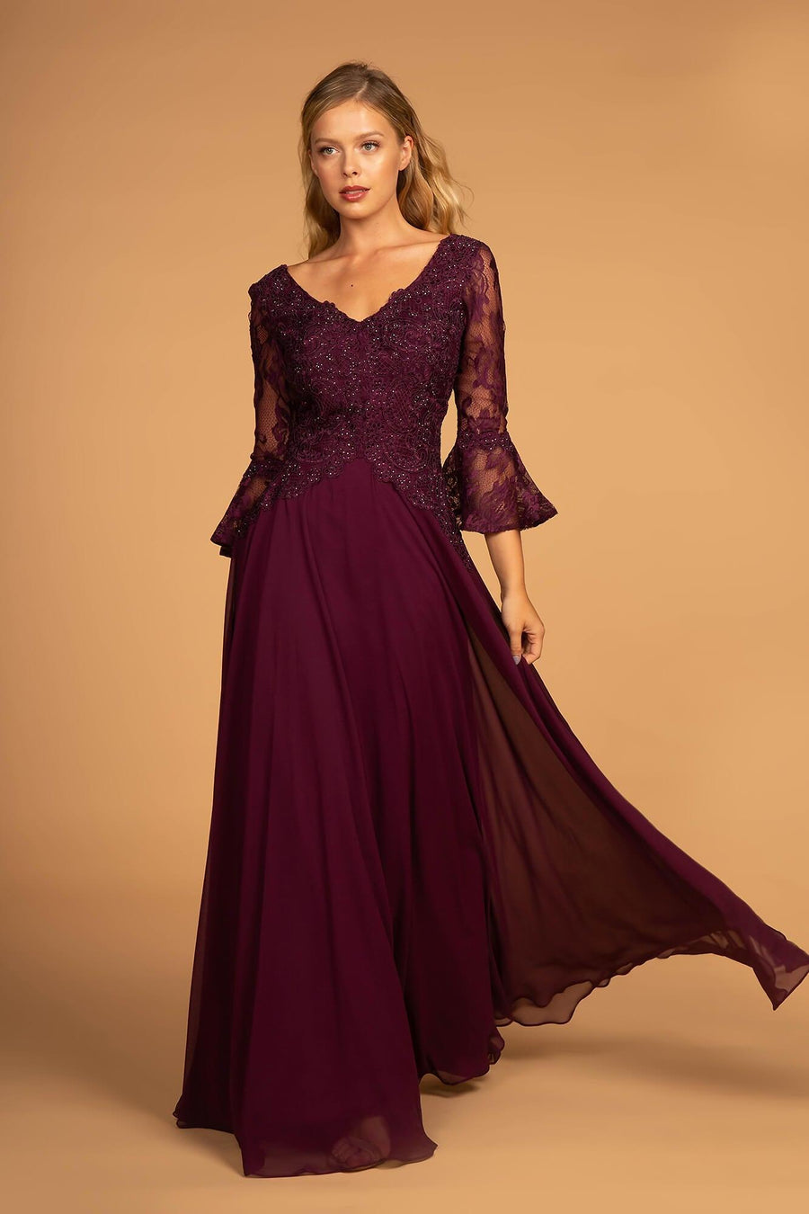 Mother of the Bride Bell Sleeves Long Dress Formal - The Dress Outlet Elizabeth K