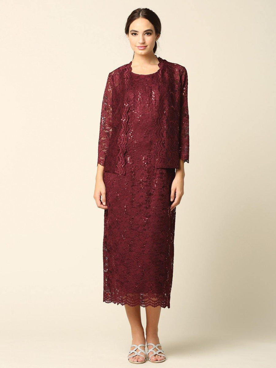 Mother of the Bride Formal Lace Jacket Dress - The Dress Outlet Eva Fashion