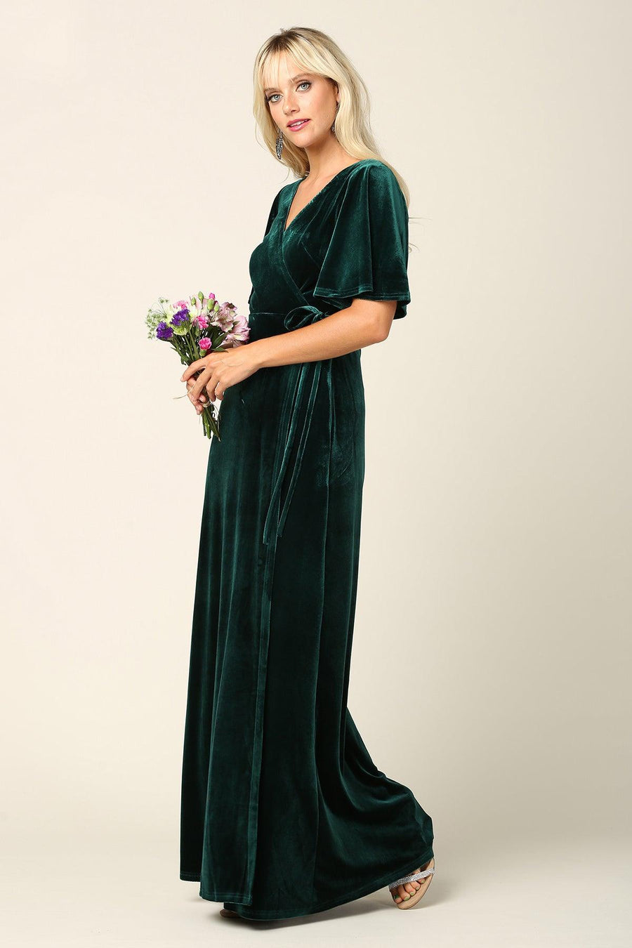 Hunter Green 3XL Mother of the Bride Long Flutter Sleeve Velvet Gown Sale