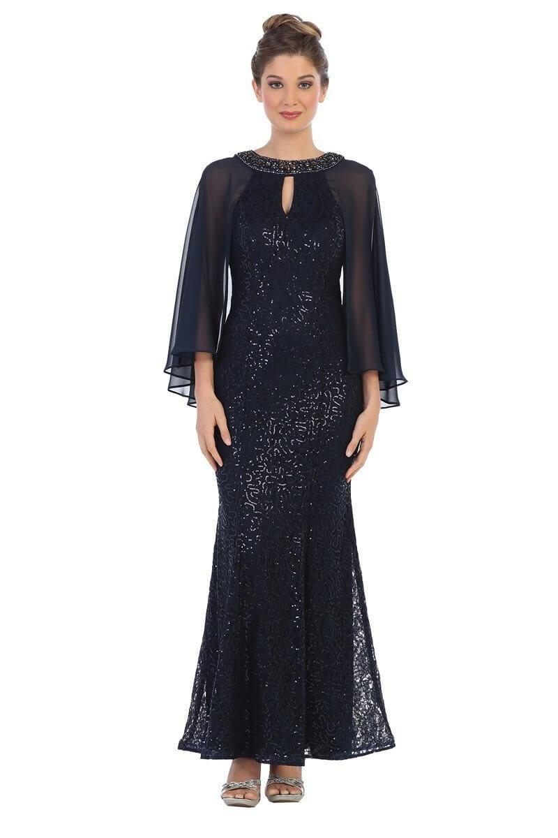 Mother of the Bride Long Formal Cape Dress - The Dress Outlet Eva Fashion