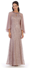 Mother of the Bride Long Formal Cape Dress - The Dress Outlet