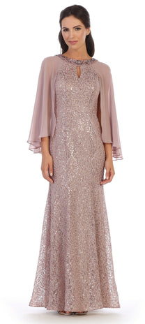 Burgundy Mother of the Bride Long Formal Cape Dress | DressOutlet for ...