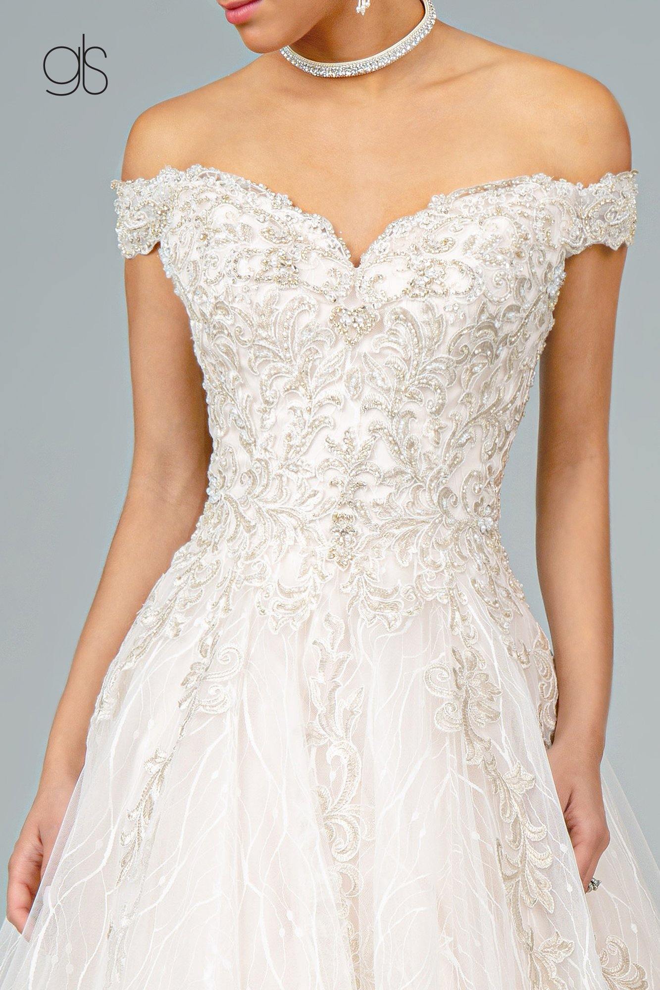 Multi-Layered Embroidered Long Wedding Gown - The Dress Outlet Elizabeth K