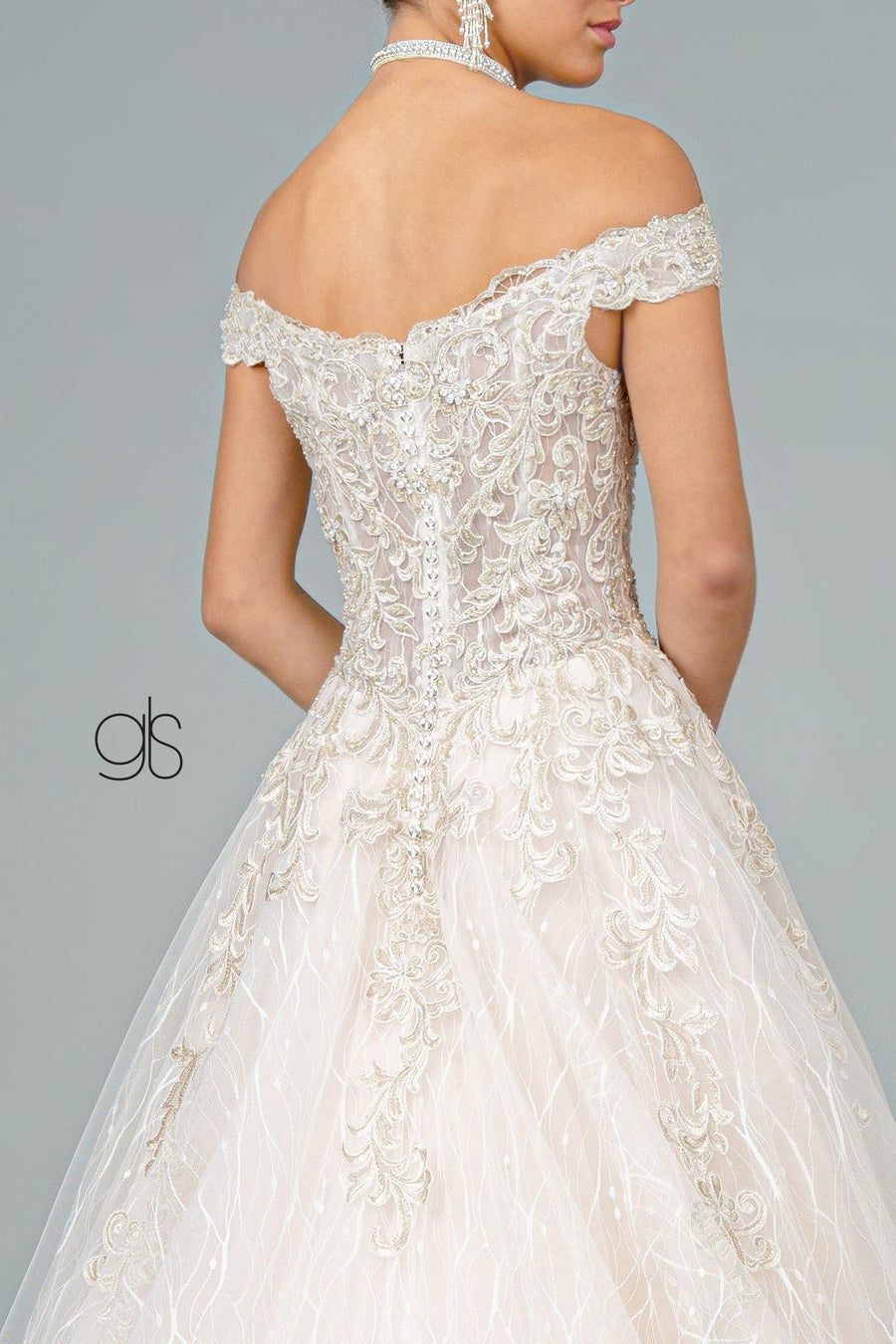 Multi-Layered Embroidered Long Wedding Gown - The Dress Outlet Elizabeth K