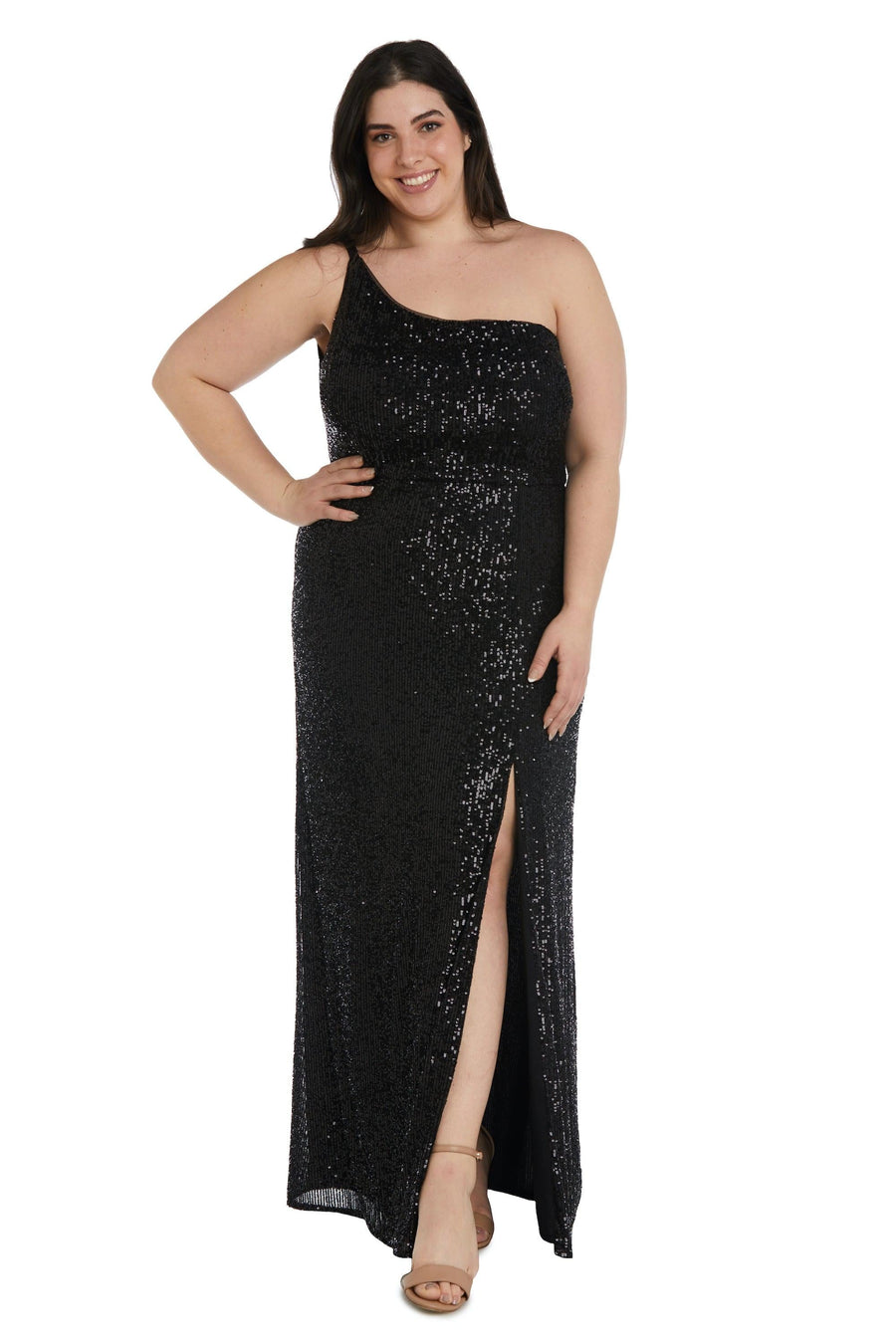 Nightway Long One Shoulder Plus Size Gown 22121W - The Dress Outlet