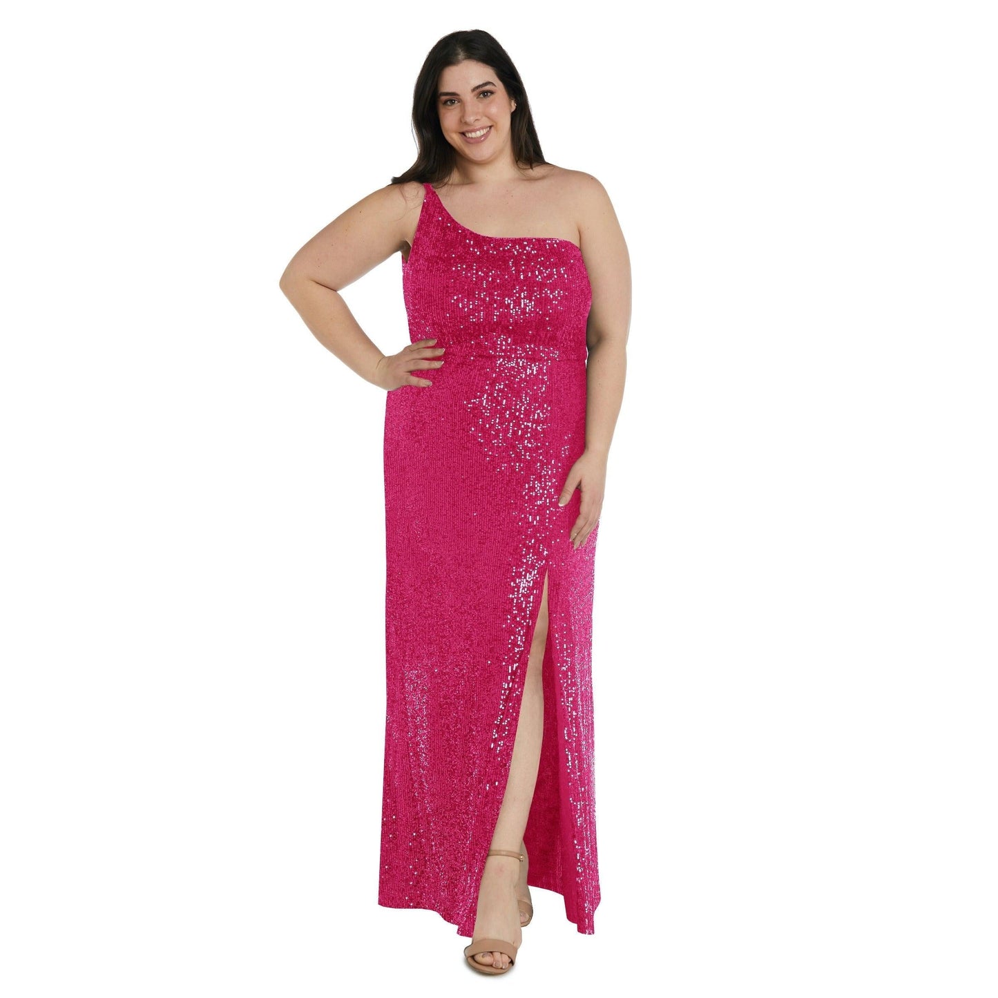 Nightway Long One Shoulder Plus Size Gown 22121W - The Dress Outlet