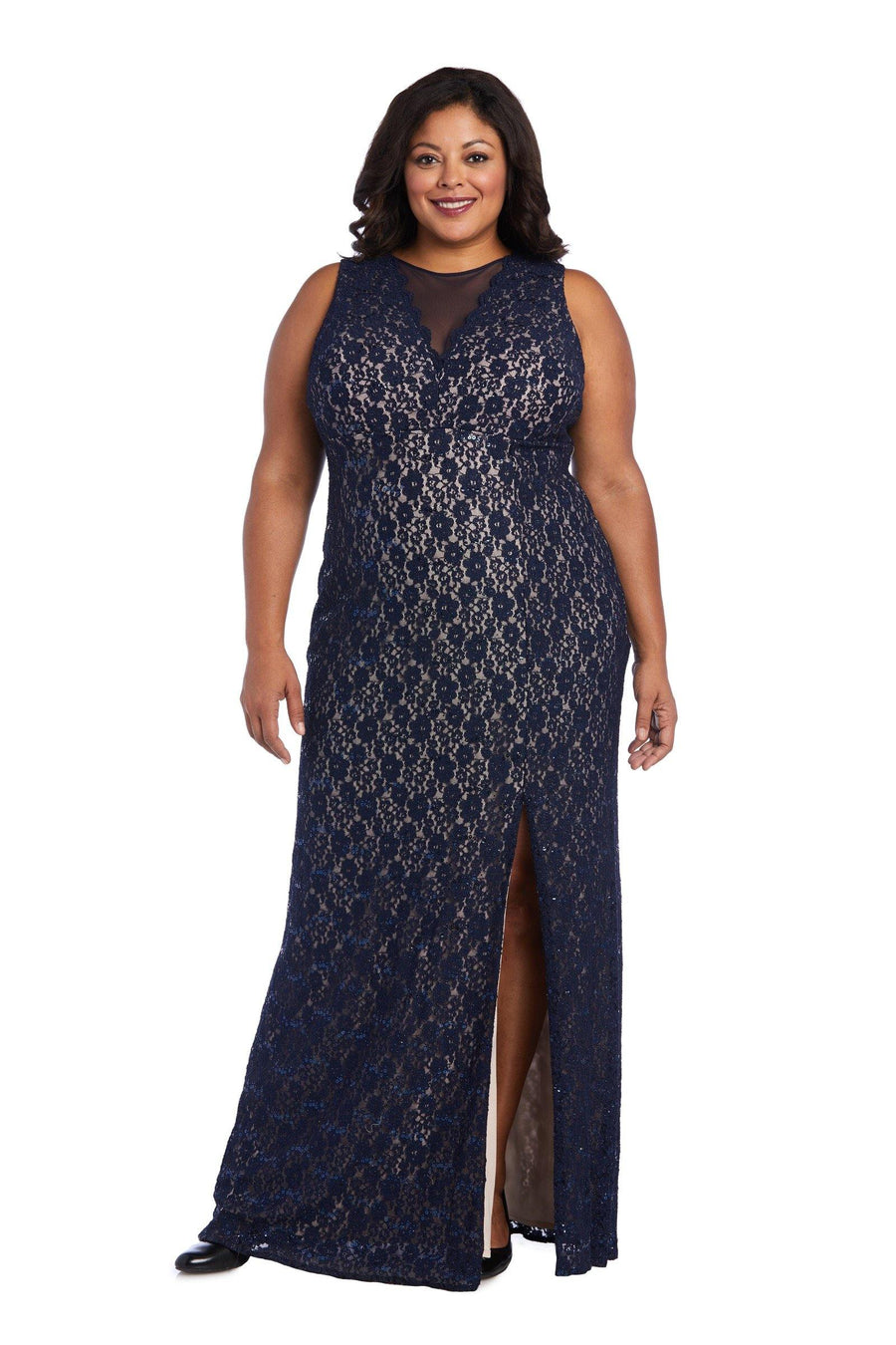 Nightway Long Plus Size Glitter Lace Dress 21547W - The Dress Outlet