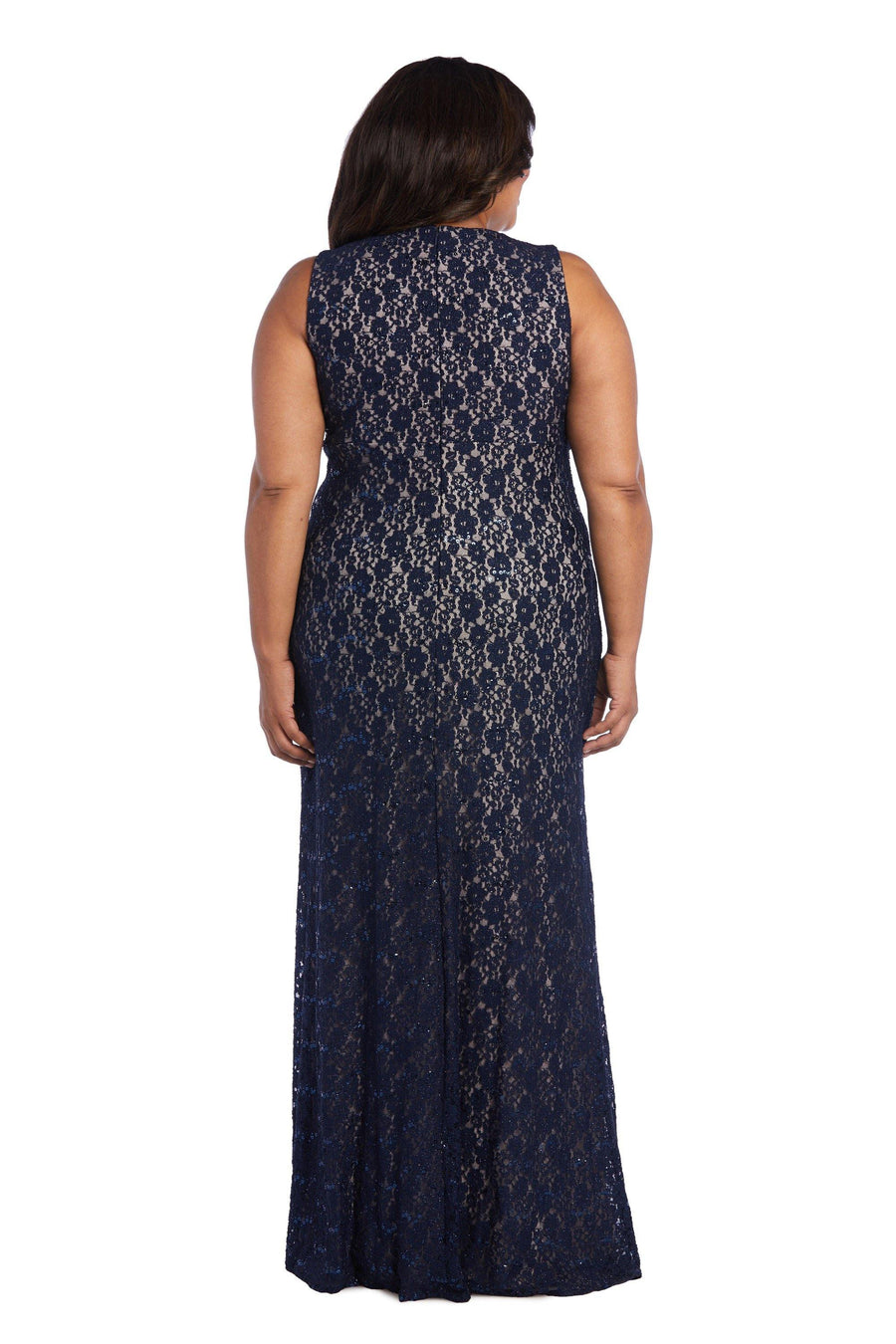 Nightway Long Plus Size Glitter Lace Dress 21547W - The Dress Outlet