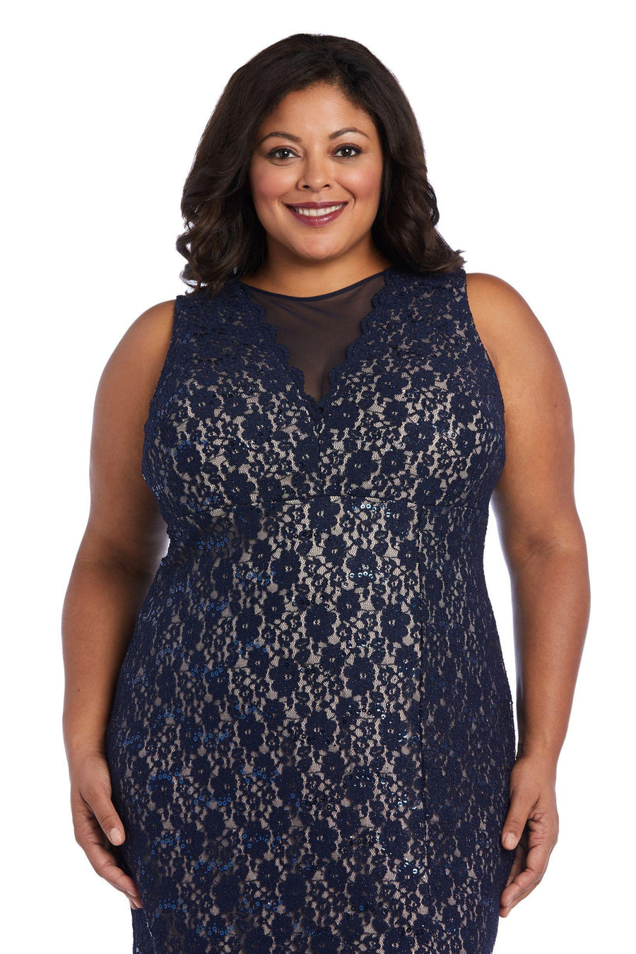 Nightway Long Plus Size Glitter Lace Dress 21547W - The Dress Outlet