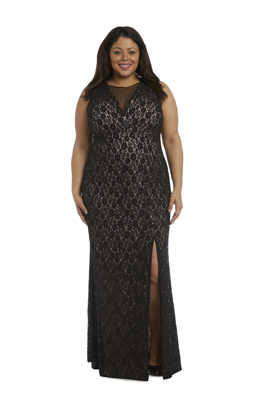 Nightway Long Plus Size Glitter Lace Dress 21547W - The Dress Outlet