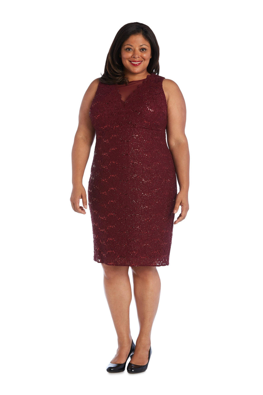 Nightway Short Plus Size Cocktail Lace Dress 21500W - The Dress Outlet