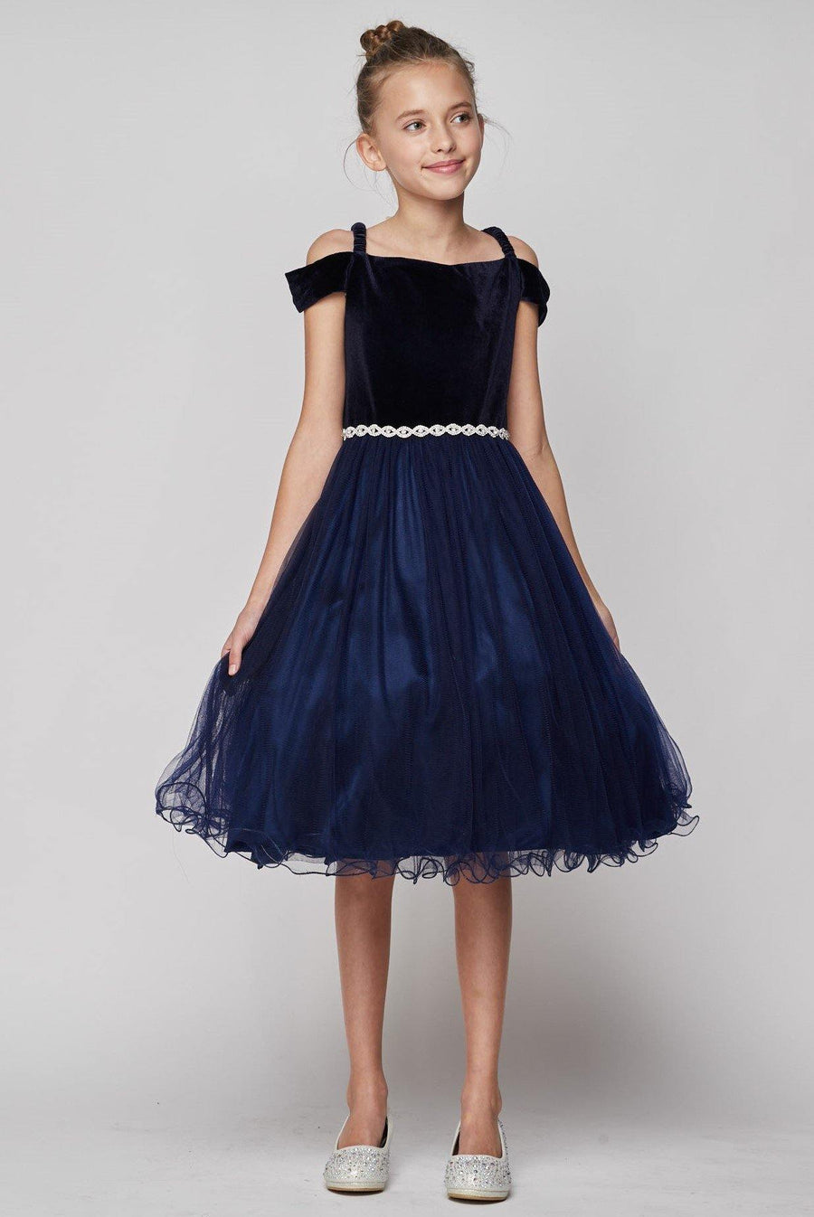 Off Shoulder Velvet Short Flower Girl Dress - The Dress Outlet Cinderella Couture