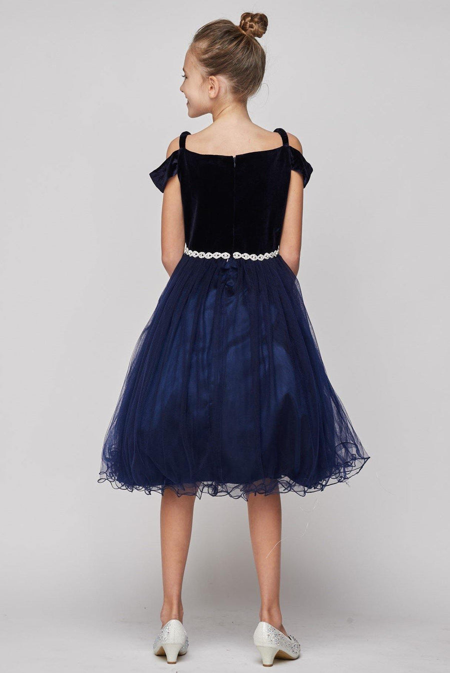 Off Shoulder Velvet Short Flower Girl Dress - The Dress Outlet Cinderella Couture