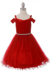 Off Shoulder Velvet Short Flower Girl Dress - The Dress Outlet Cinderella Couture