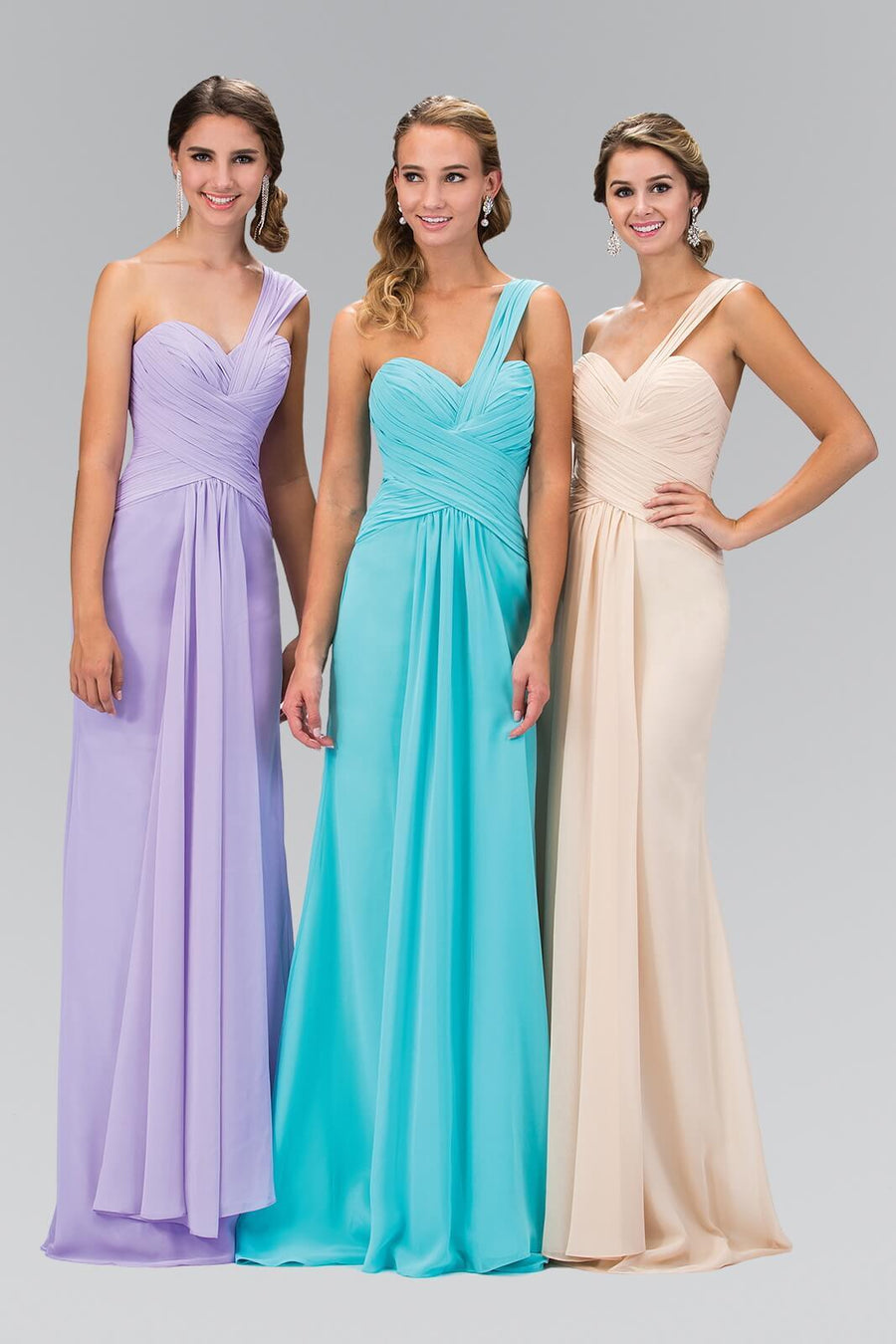 One Shoulder Ruched Long Prom Dress Fomal - The Dress Outlet Elizabeth K