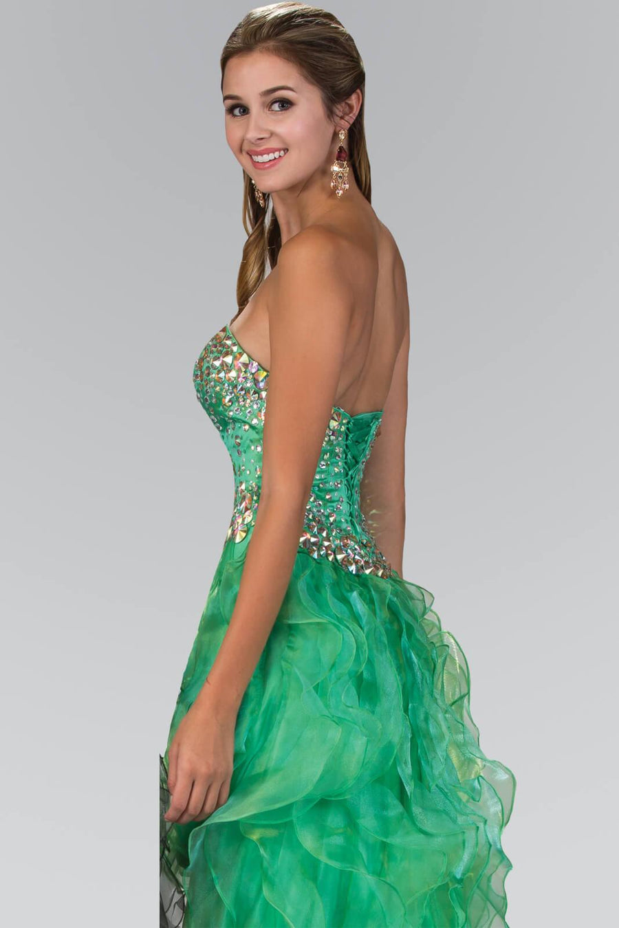 Organza High Low Long Prom Dress - The Dress Outlet Elizabeth K