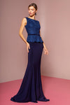 Peplum Jersey Floor Length Prom Dress Formal - The Dress Outlet Elizabeth K