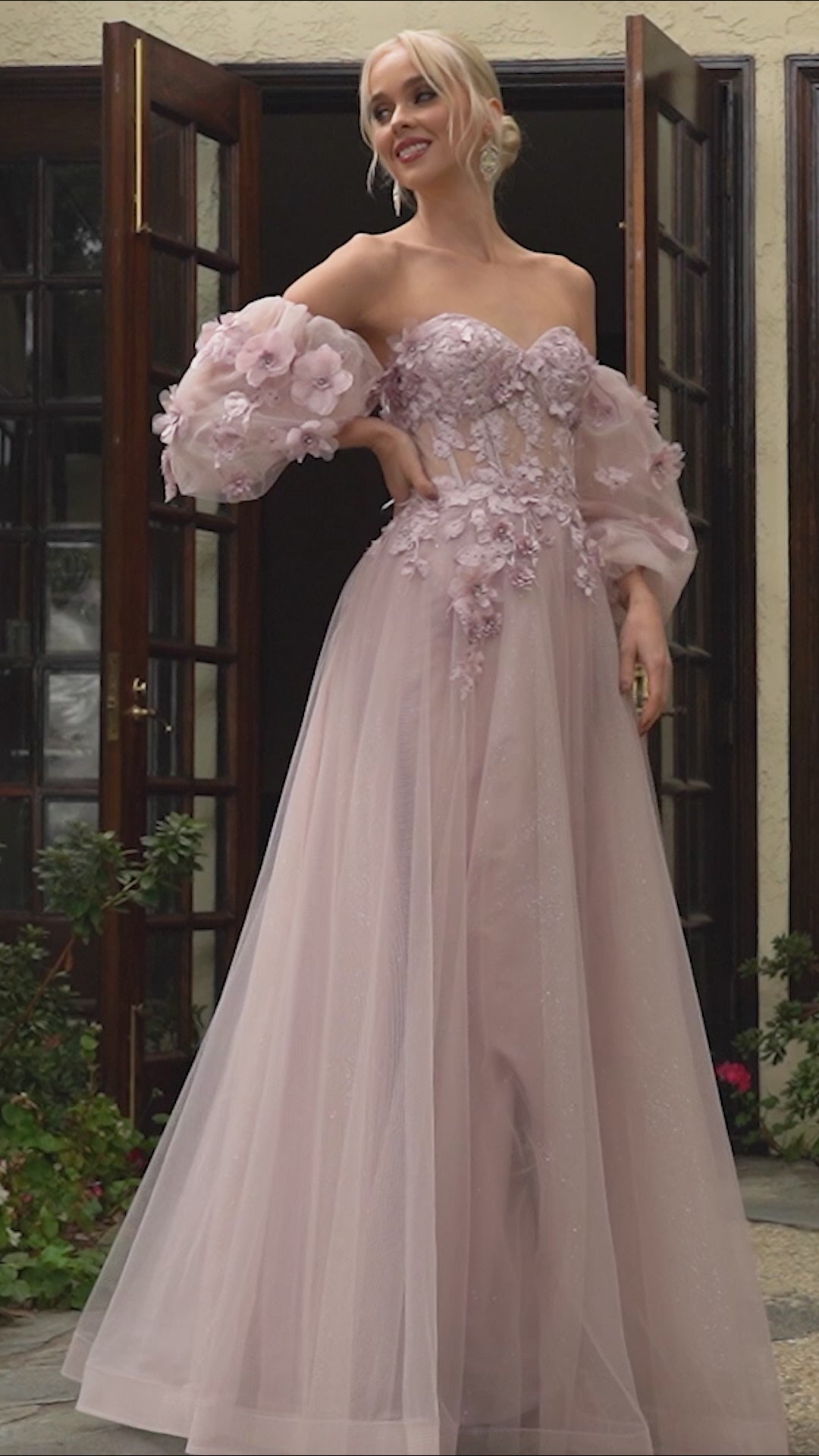 Rachel, Romantic Flowy Gown With Bishop Style Long Sleeves -  Canada