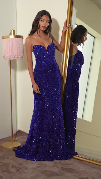 Cinderella Divine CH151 Strapless Long Sequinced Prom Dress for $230.0 ...