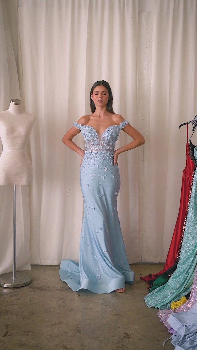 Cinderella Divine Sage Divine Satin Corset Off-Shoulder Prom Dress – Unique  Vintage