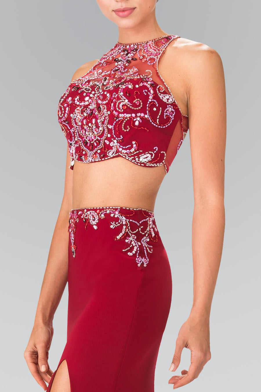 Prom 2 Piece Sexy Halter Evening Gown - The Dress Outlet Elizabeth K