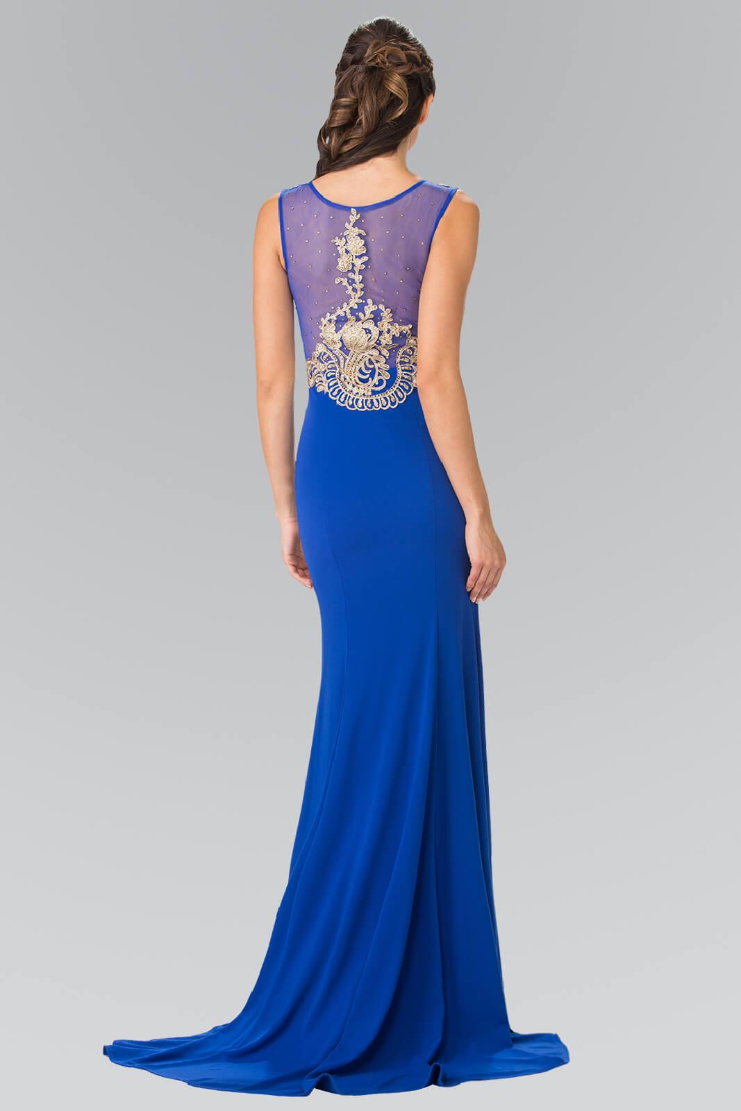 Prom Beaded Top Sheer Bodice Evening Gown - The Dress Outlet Elizabeth K