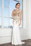 Prom Beaded Top Sheer Bodice Evening Gown - The Dress Outlet Elizabeth K