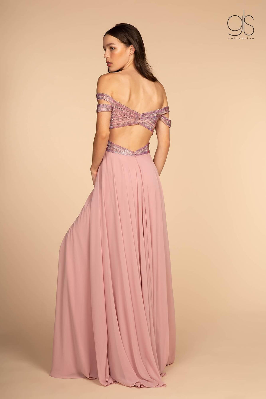 Prom Chiffon Off the Shoulder Evening Dress - The Dress Outlet Elizabeth K