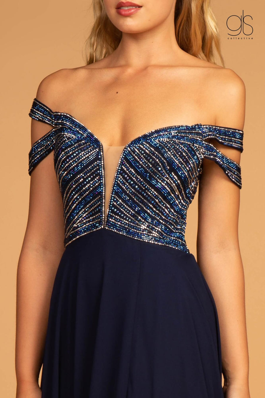 Prom Chiffon Off the Shoulder Evening Dress - The Dress Outlet Elizabeth K