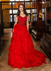 Prom Dresses Beaded Long A Line Ruffle Formal Prom Dress Red