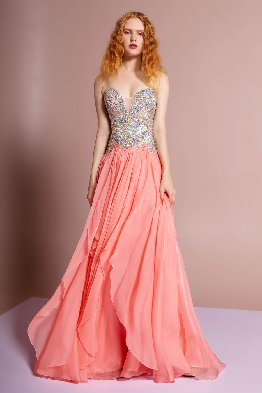 Prom Formal Strapless Sweetheart Chiffon Long Dress - The Dress Outlet Elizabeth K