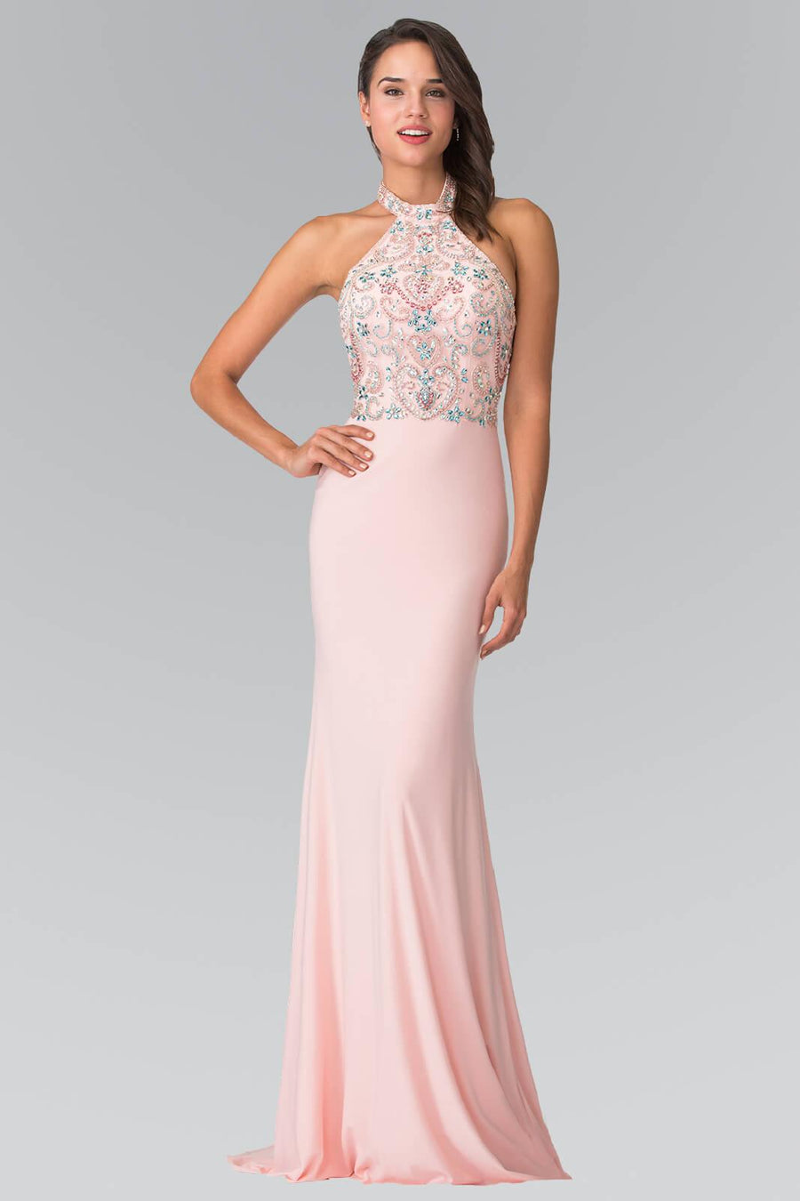 Prom Long Beaded Halter Neck Evening Formal Dress - The Dress Outlet Elizabeth K