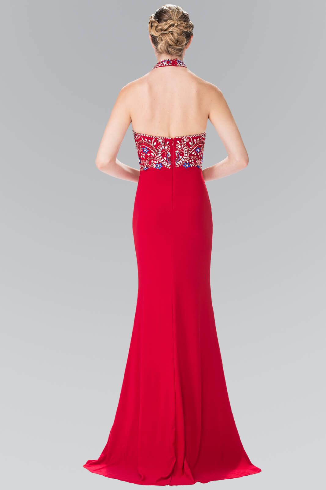 Prom Long Beaded Halter Neck Evening Formal Dress - The Dress Outlet Elizabeth K