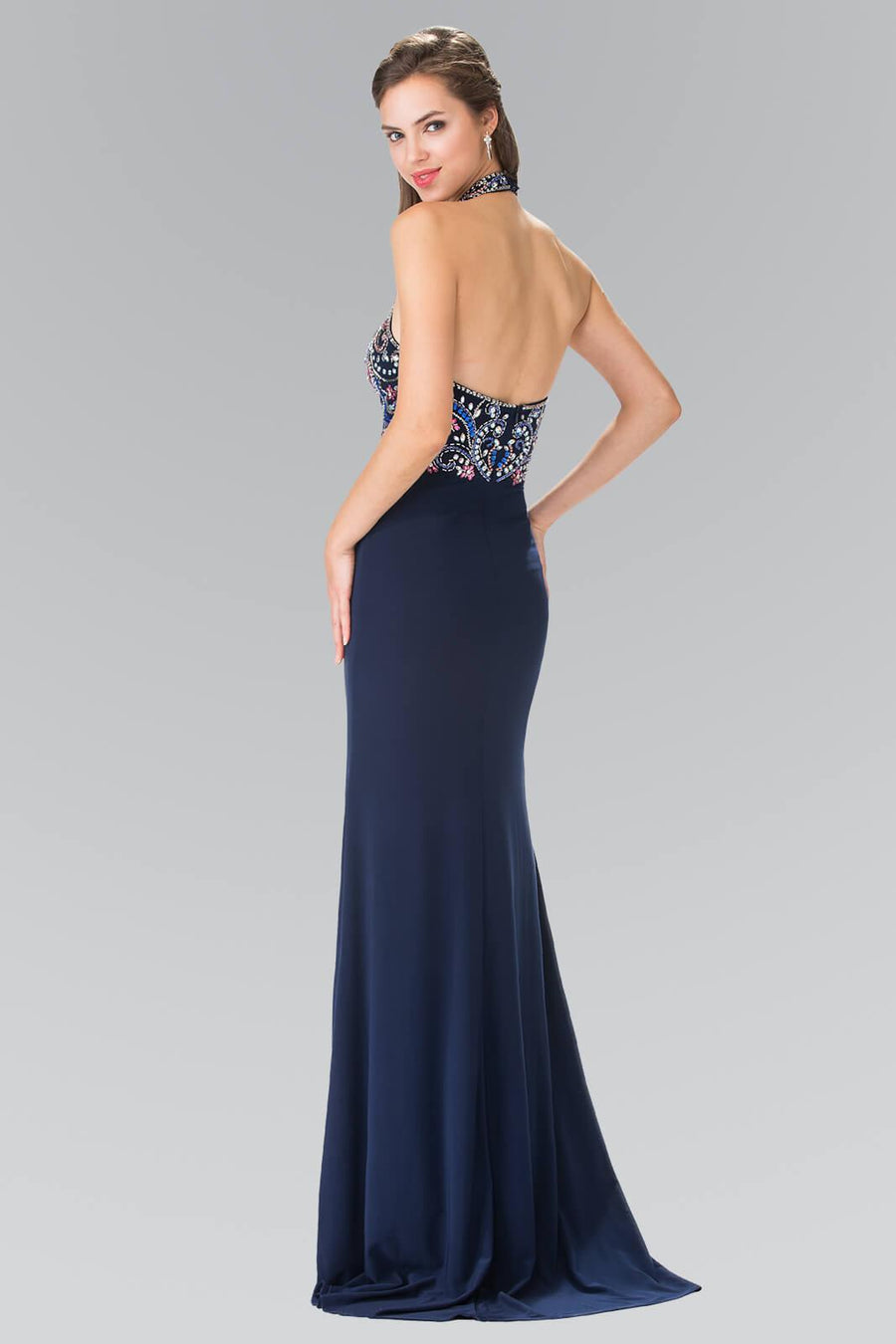 Prom Long Beaded Halter Neck Evening Formal Dress - The Dress Outlet Elizabeth K