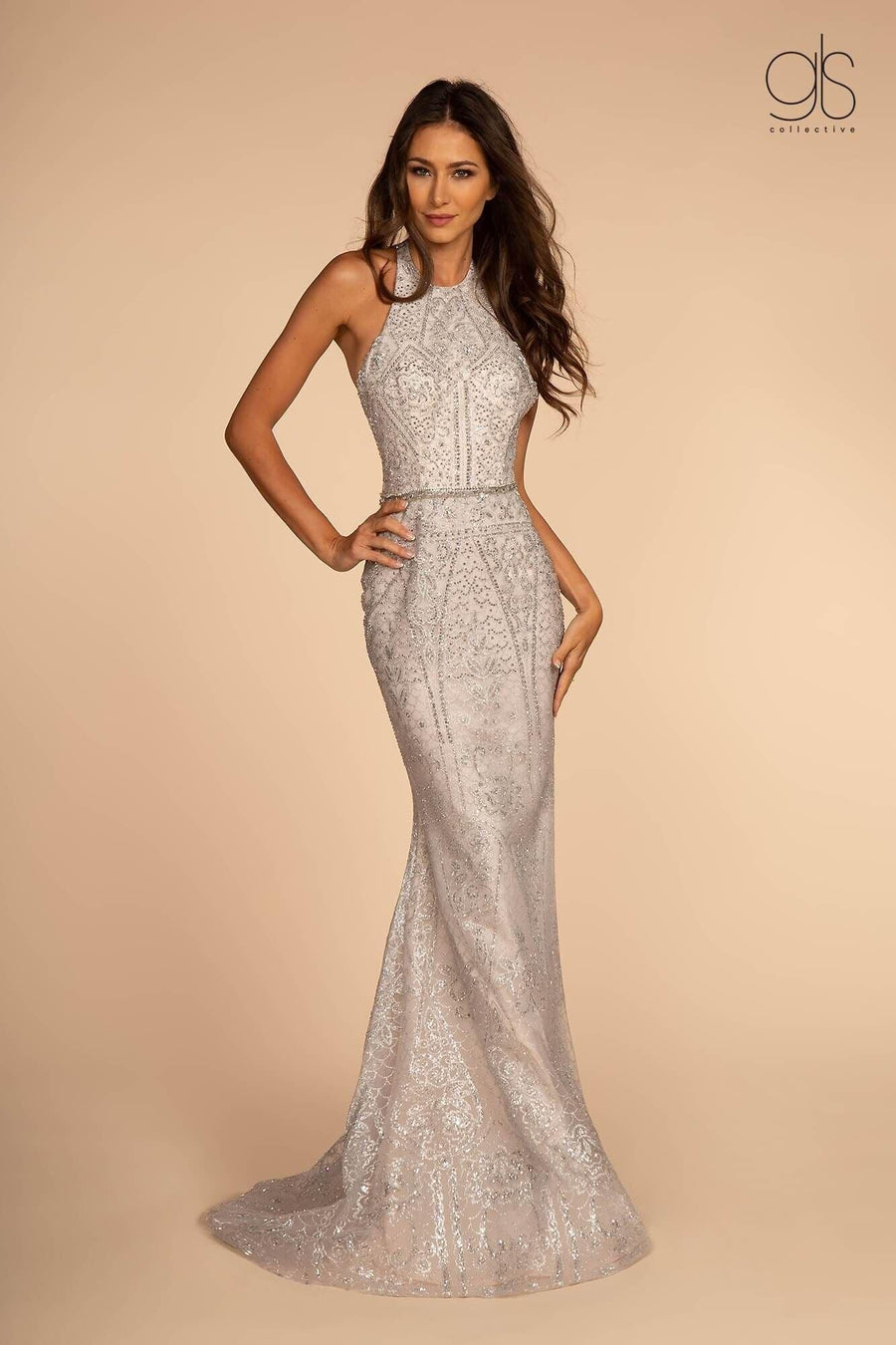 Prom Long Beaded Open Back Evening Dress - The Dress Outlet Elizabeth K