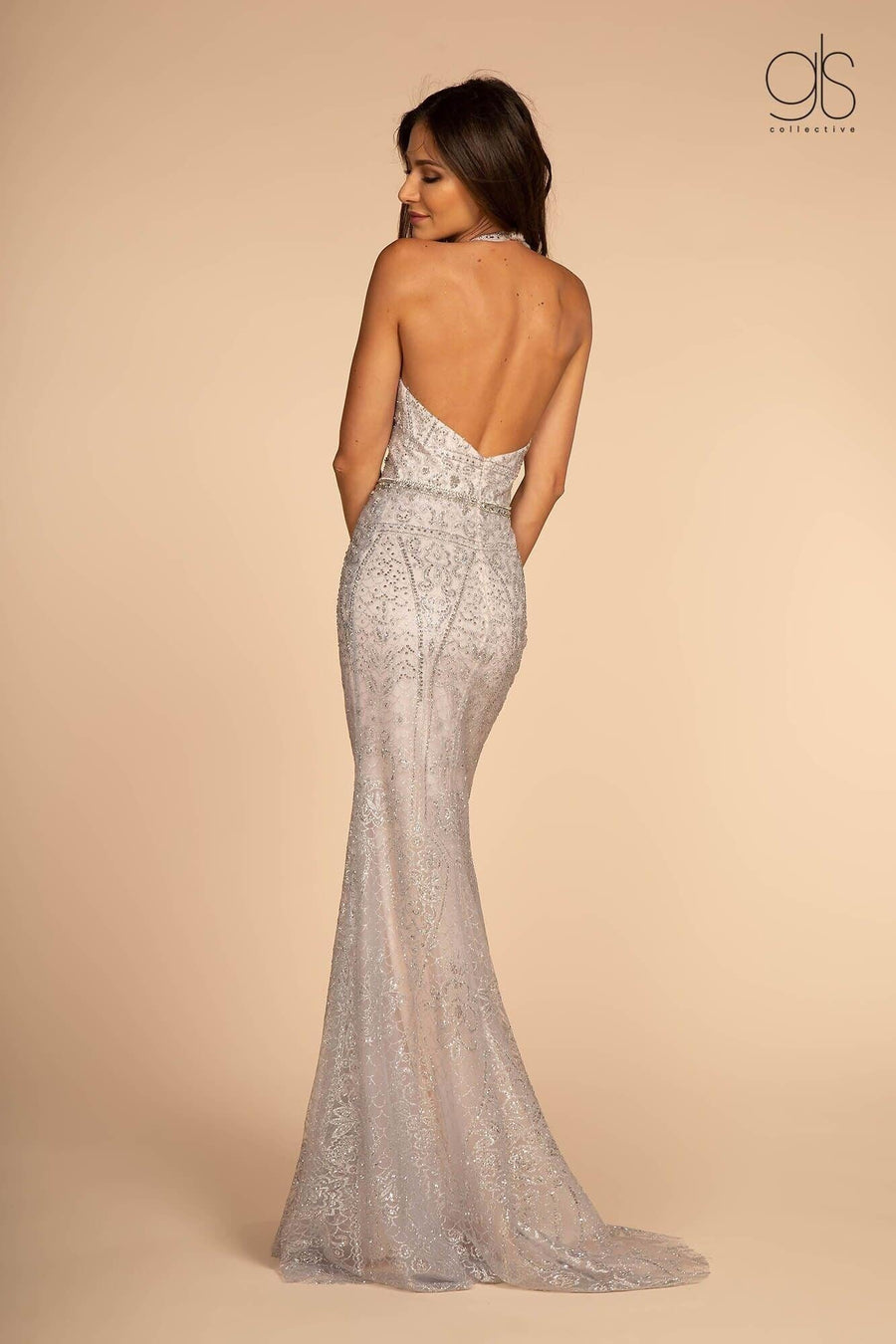 Prom Long Beaded Open Back Evening Dress - The Dress Outlet Elizabeth K