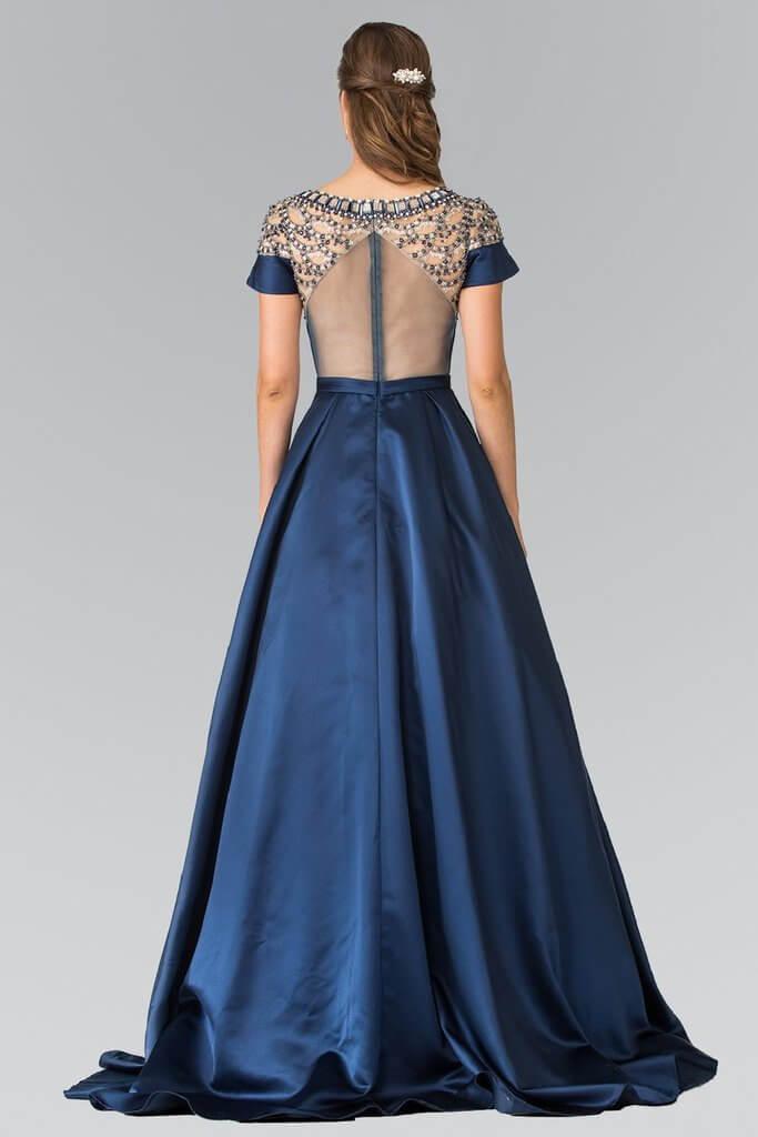 Prom Long Cap Sleeve Evening Ball Gown with Pockets - The Dress Outlet Elizabeth K