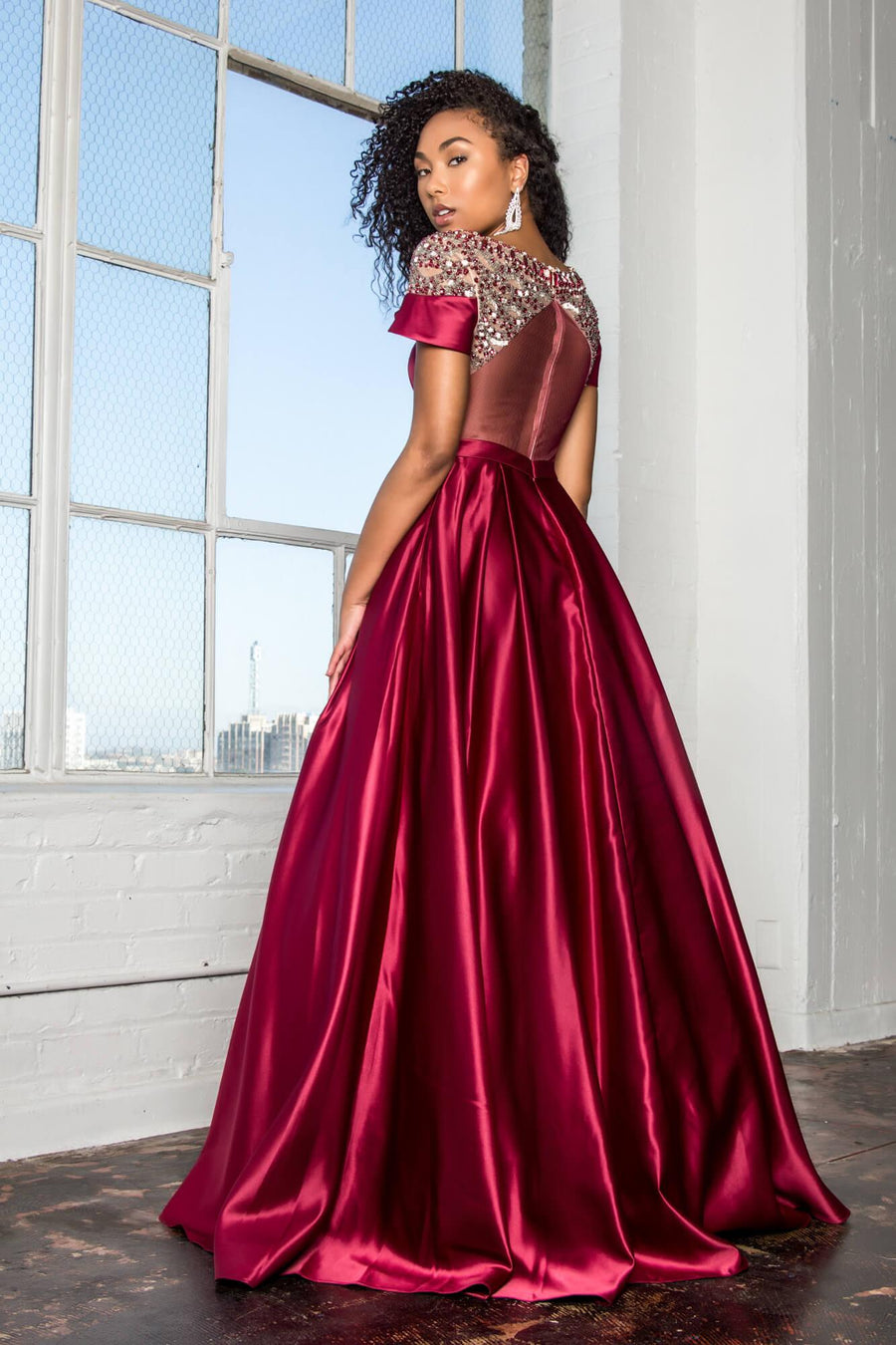 Prom Long Cap Sleeve Evening Ball Gown with Pockets - The Dress Outlet Elizabeth K