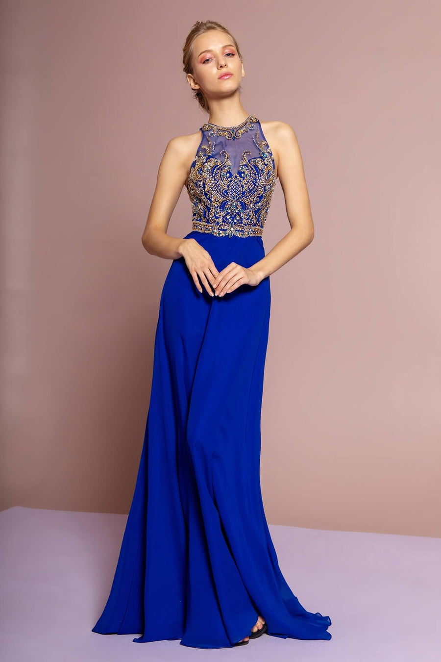 Prom Long Dress Beaded Chiffon Formal Gown - The Dress Outlet Elizabeth K